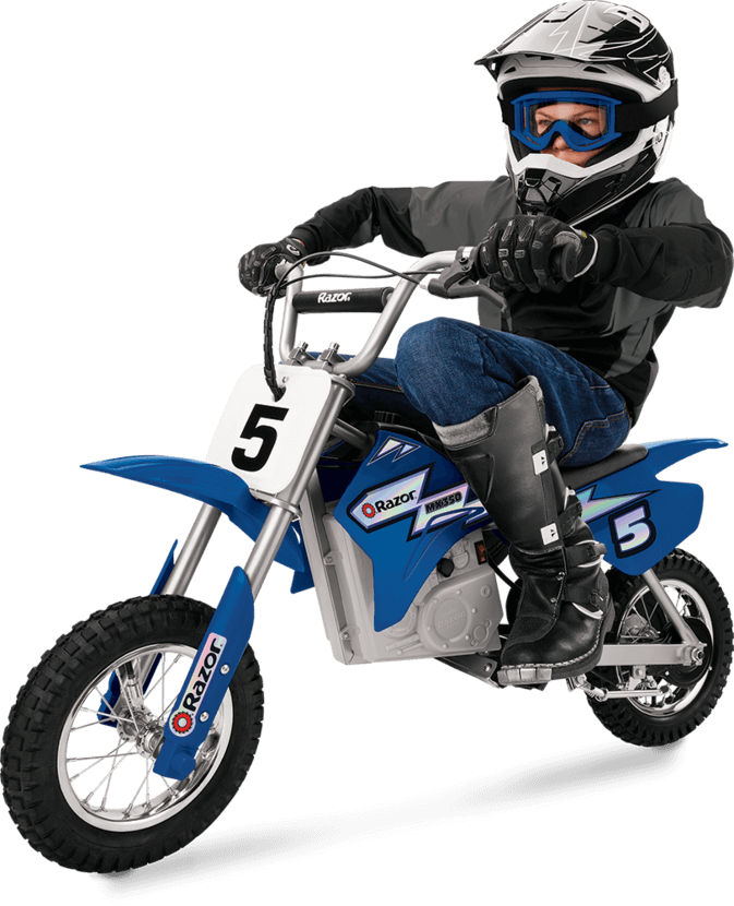 kid riding Razor Dirt Rocket MX350 electric dirt bike